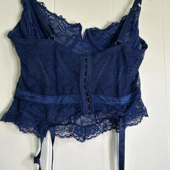 Oh La La Cherie Paris Blue Floral Lace Bustier Top Lingerie Women's 1X - Picture 4 of 6